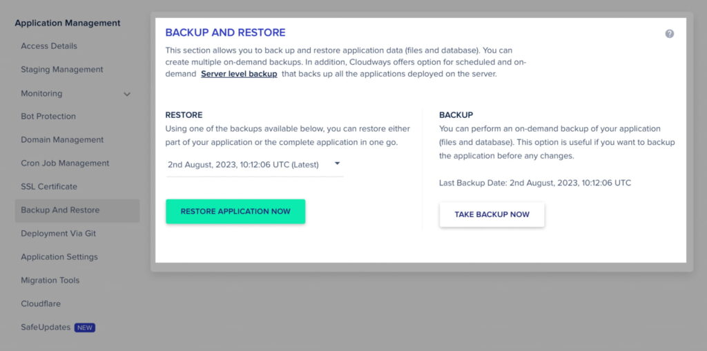 Backup and restore setup