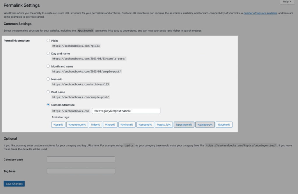 Setting up permalinks